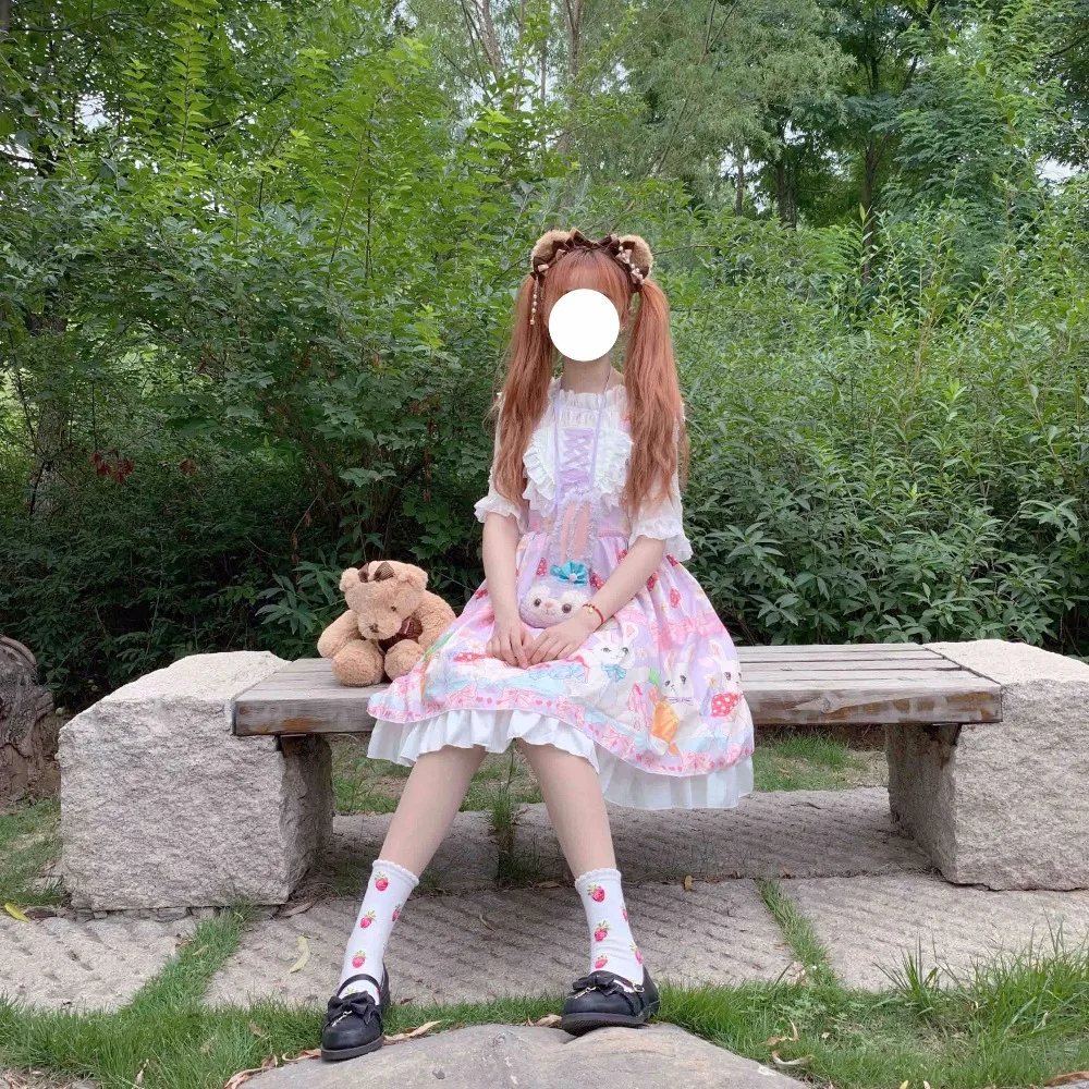Kawaii японский Лолита девушка Лолита гриб кролик кружева милое платье без рукавов