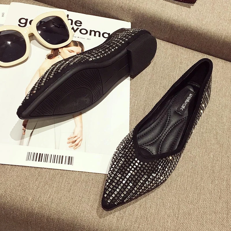 Bling Flat Shoes Women Fashion Ballerinas Pointed Toe Ladies Dress Moccasins Rhinestone Foldlable Summer Ballet Flats Woman 2020 | Обувь