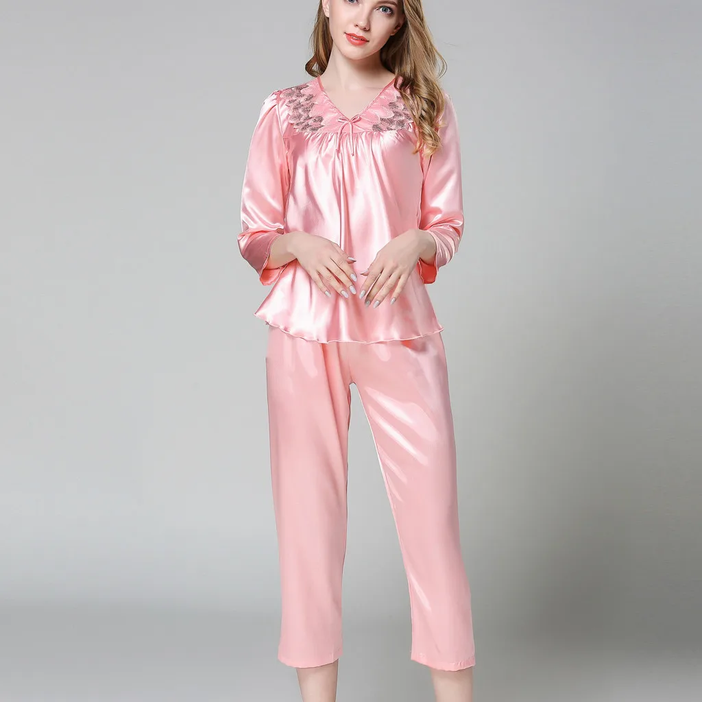 Пижамный комплект с длинными рукавами и брюками Женская атласная пижама Siik