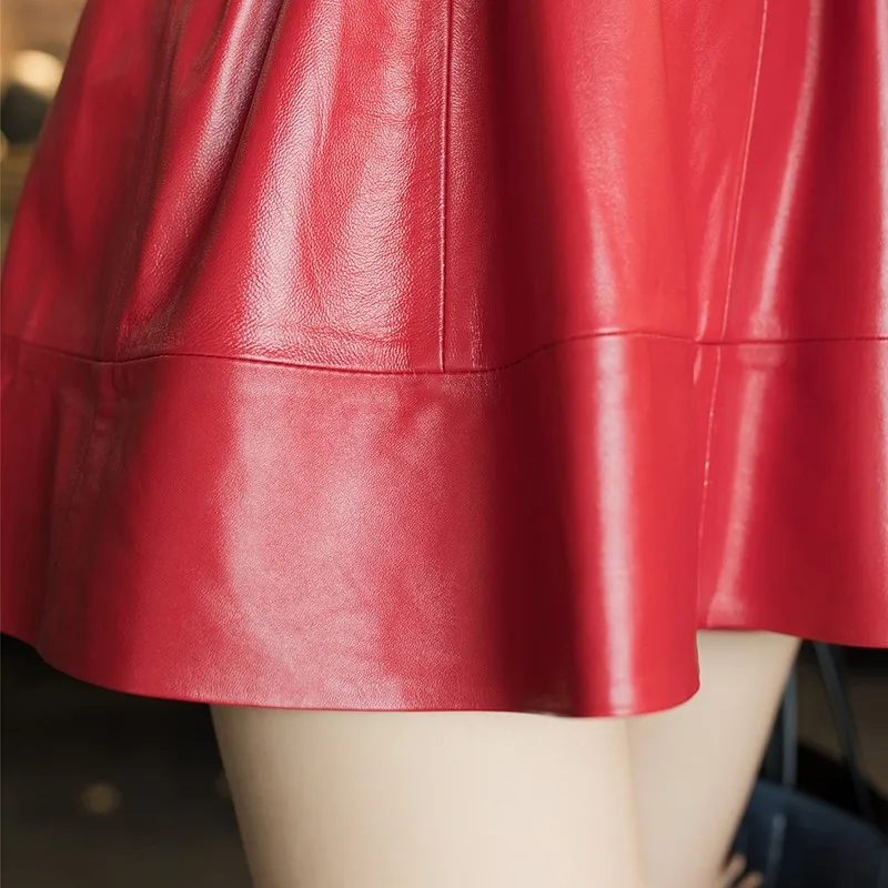 Spring Autumn Genuine Leather Dress Women 2020 New Sexy V-Neck Fashion Loose Fit Sheepskin A-Line Casual Clothes | Женская одежда