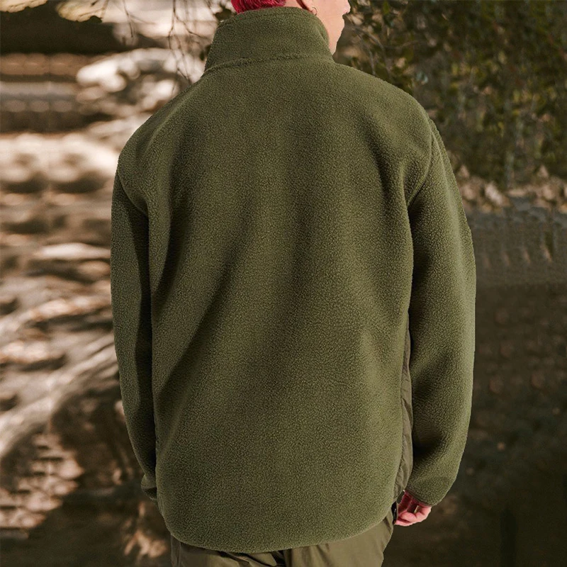 

Casual Patchwork Pocket Tops Outwear For Men Fashion Stand-Collar Fleece Warm Winter Jacket Autumn Long Sleeve Zip-Up Mens Coats