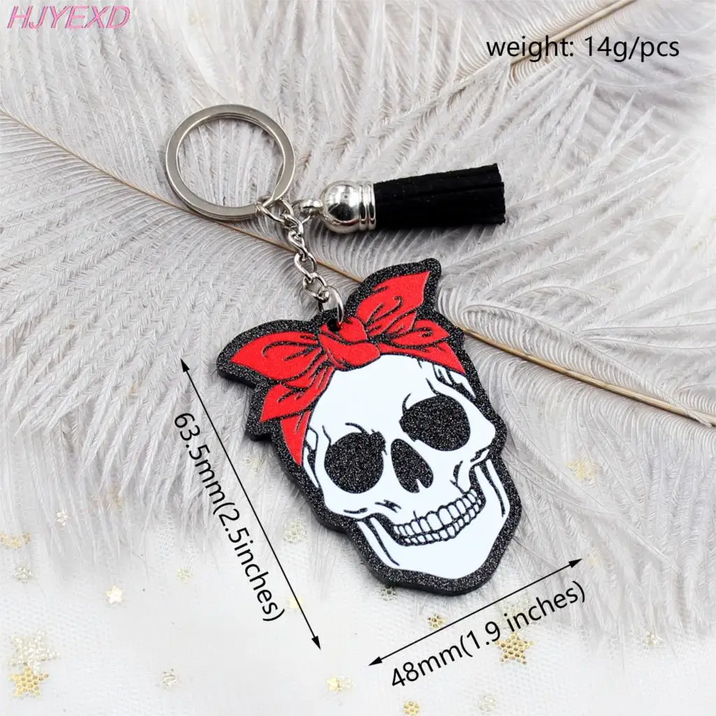 Брелок с черепом и лентой подарок на Хэллоуин для нее черный блестящий акриловый