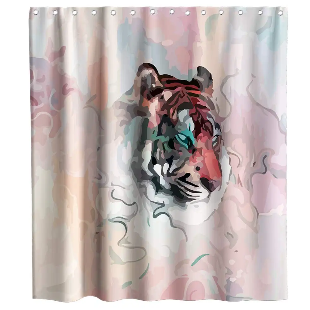 

Funny Cute Tiger Theme Fabric Black and White Shower Curtain