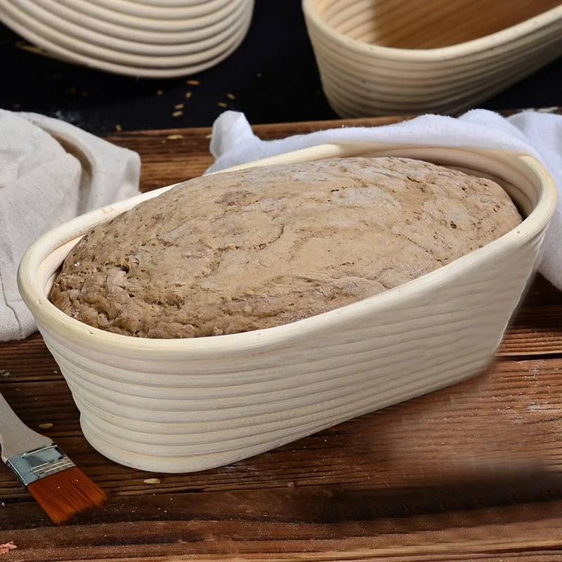 

10Inch Oval Banneton Brotform for Bread and Dough Proofing Rising Rattan Bowl(750G Dough),Include Bread Fork+Liner+Brush
