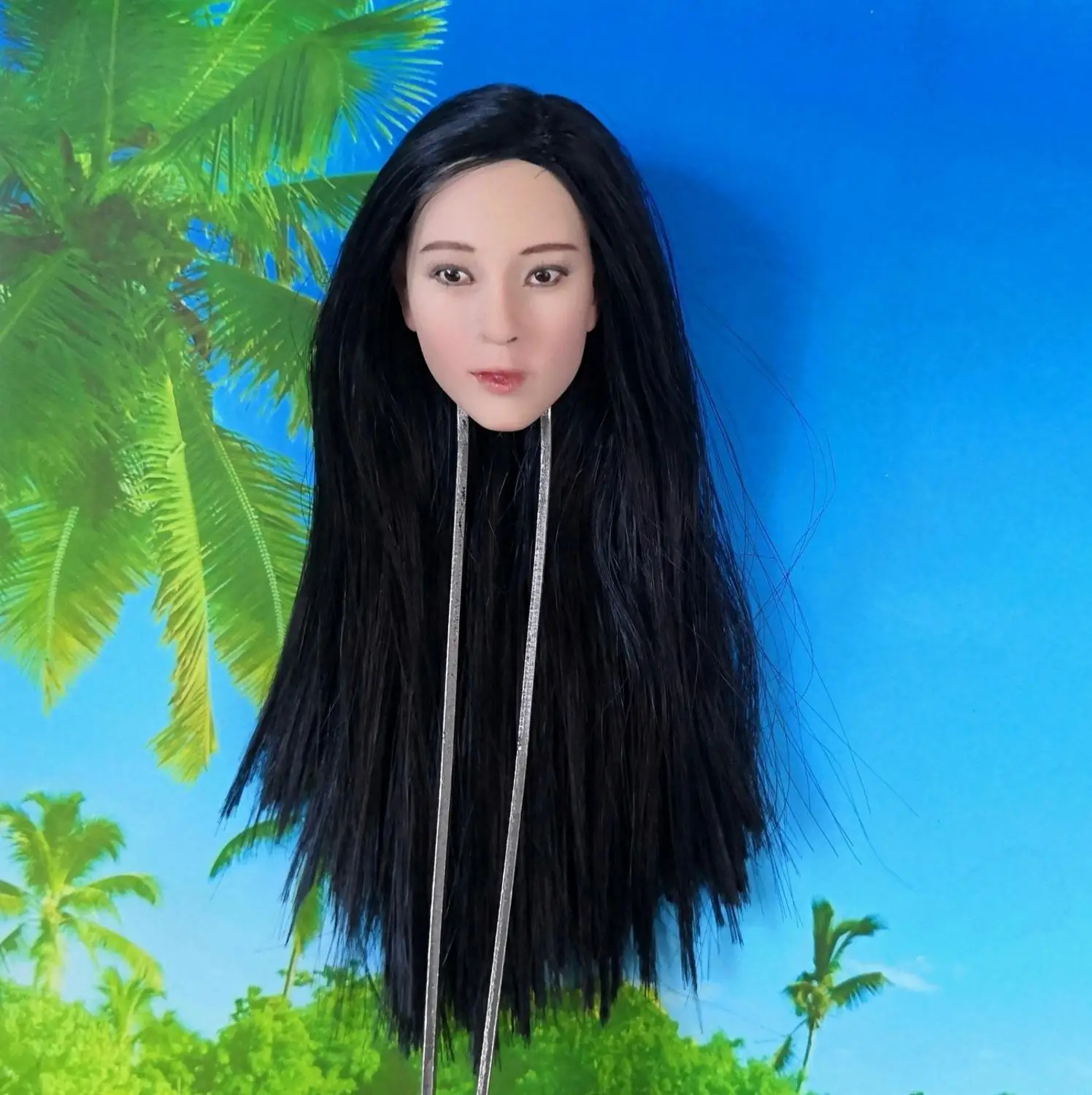 

Масштаб 1/6 женская голова девушки лепит черные длинные волосы для 12 дюймов бледных тела