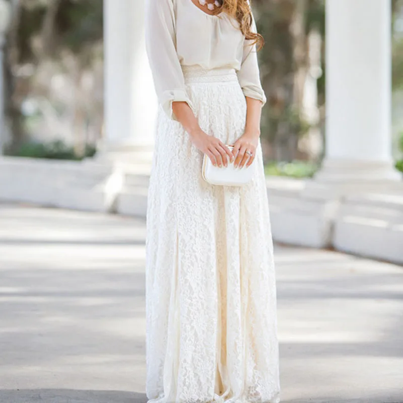 

Pop 1 Pcs Women Lady Skirt Lace High Waist Long Solid Color Fashion Gift For Party Pop 88