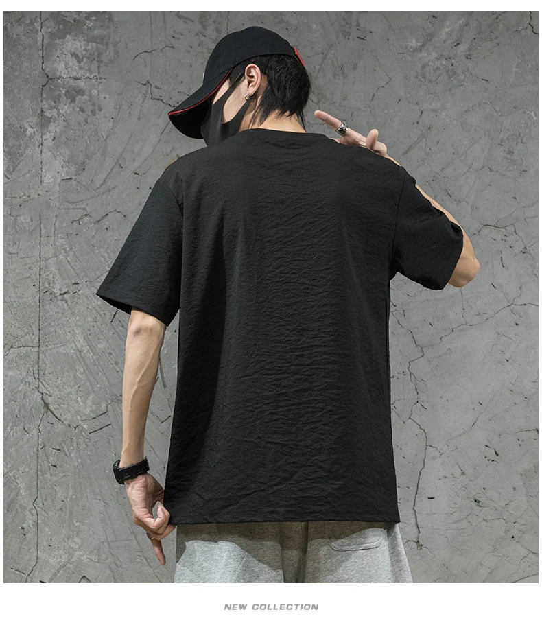 

KK655 Male ins super fire loose large size pure cotton tide brand short-sleeved black net red t-shirt