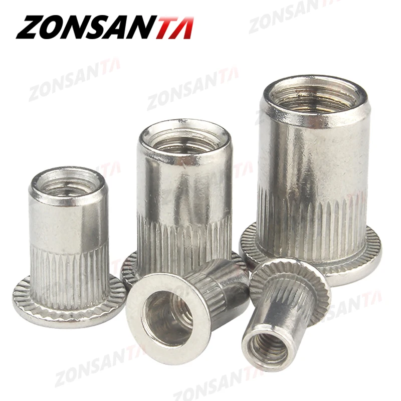 Заклепочная гайка ZONSANTA 304 из нержавеющей стали M4 M5 M6 M8 M10 с плоской головкой