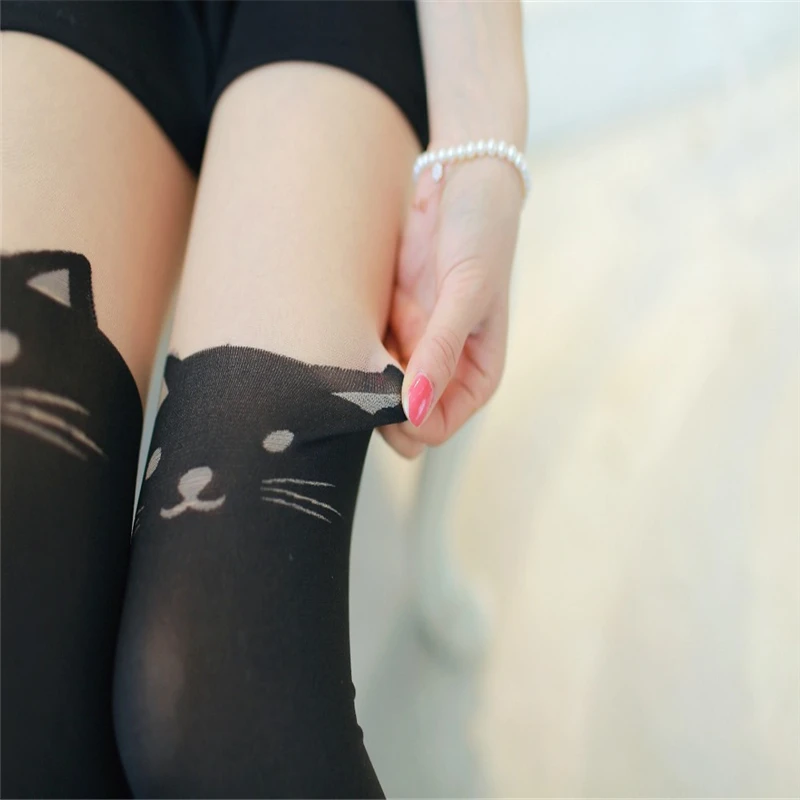 Модные новые колготки для женщин пикантные принтом кошачьего хвоста и чулки до