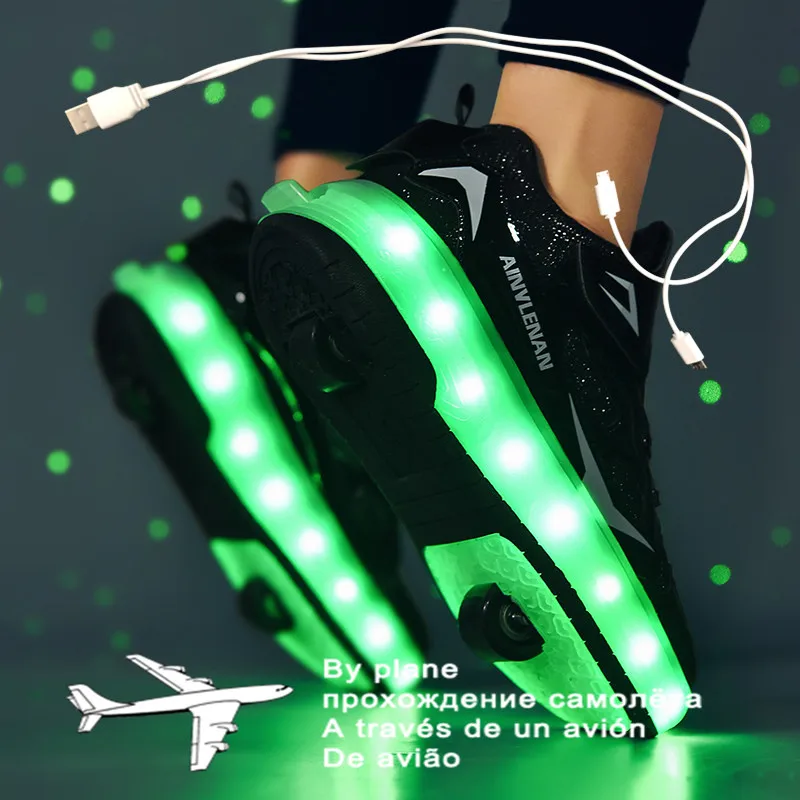 

2021 New 27-40 USB Charging Children Sneakers With 2 Wheels Girls Boys Led Shoes Kids Sneakers With Wheels Roller Skate Shoes