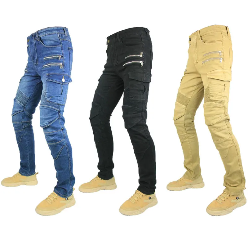 

The New Zipper Motorcycle Riding Pants Men's Motorcycle Pants Fall-resistant Four Seasons Racing Handsome Slim Jeans 4X Gears