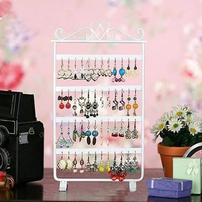 

48 Hole Fashion Earring Holder Rack Jewelry Organizer Stand Iron Wall Frame Necklace Holder Accessories Base Storage