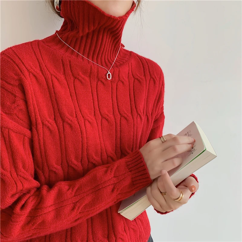

Comelsexy 2021 New Autumn Winter Outwear Vintage Turtleneck Twist Sweater Women Short Tops Elegant Long Sleeve Knitted Sweaters