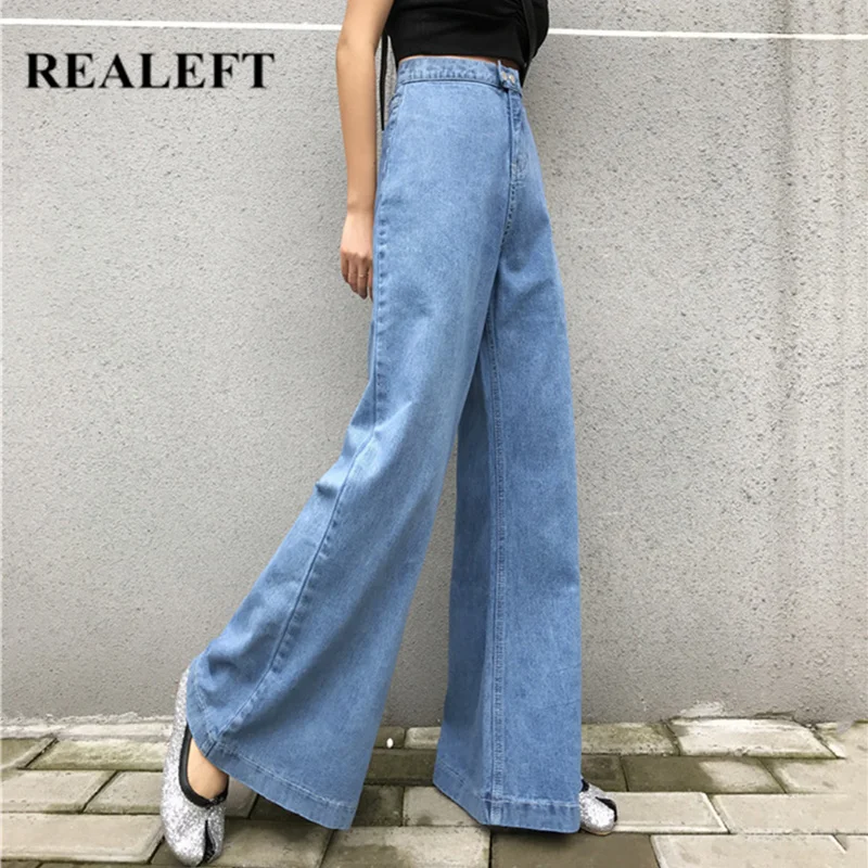 Женские джинсовые брюки клеш REALEFT винтажные свободные длинные ковбойские с