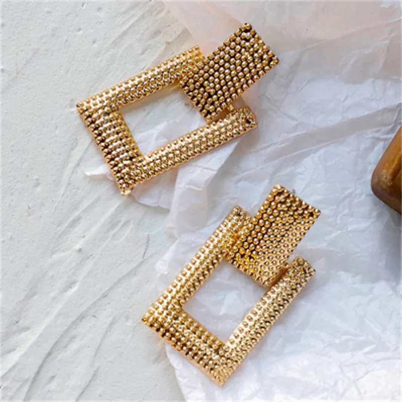 

2021 Fashion Earring For Women Gold Color Meatal Jewelry Exaggeration Punk Big Long Rectangle Statement Earring Wholesale