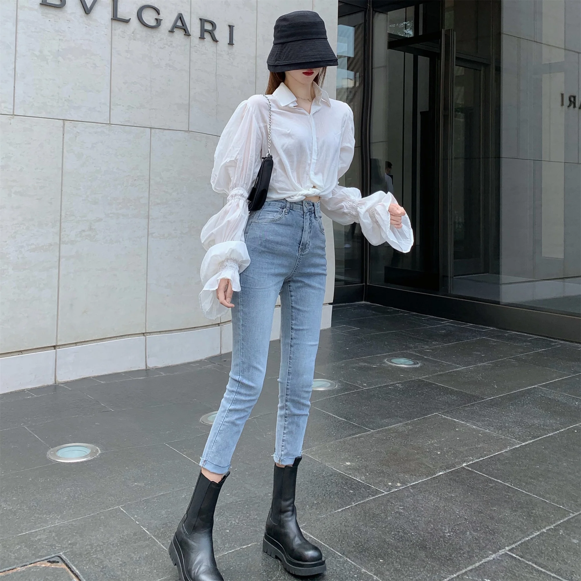 

Women's Shirts Ulzzang Japanese Ins Kawaii Ladies Vintage White Puff Sleeve Micro-transparent Shirt Lantern Sleeve Top For Women