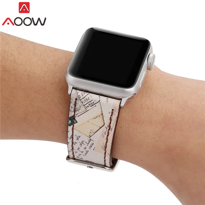 Винтажный кожаный ремешок для часов Apple Watch 38 мм 42 мм красный цветочный принт для женщин и мужчин сменный мужской т-браслет ремешок для iwatch 1 2 3