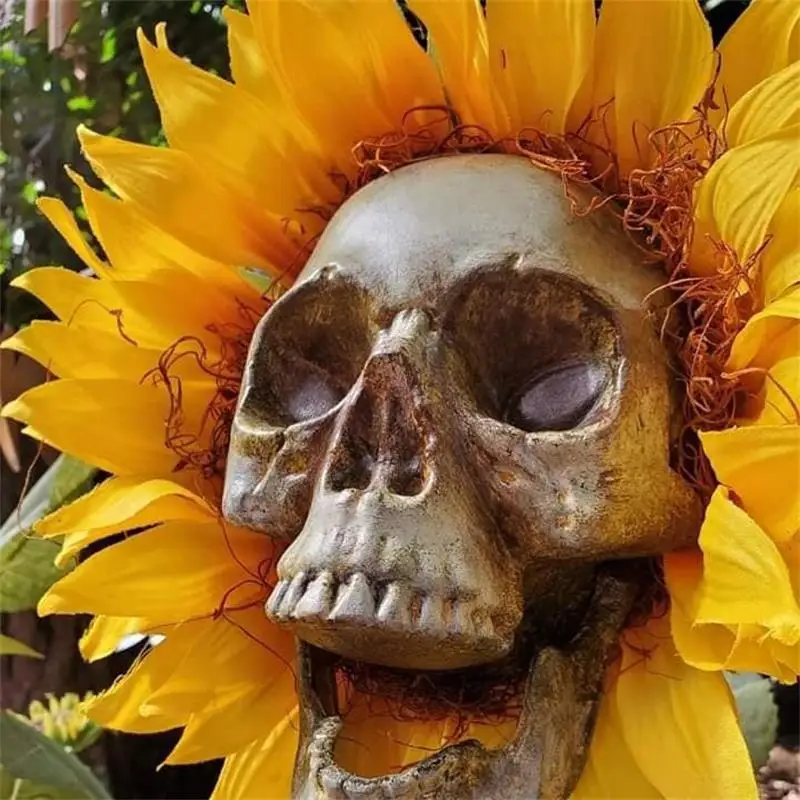 

Creativity Sunflower Skull Artificial Flower Decorate For Halloween Spoof Ornaments Sunflower for Halloween Patio Lawn Yard