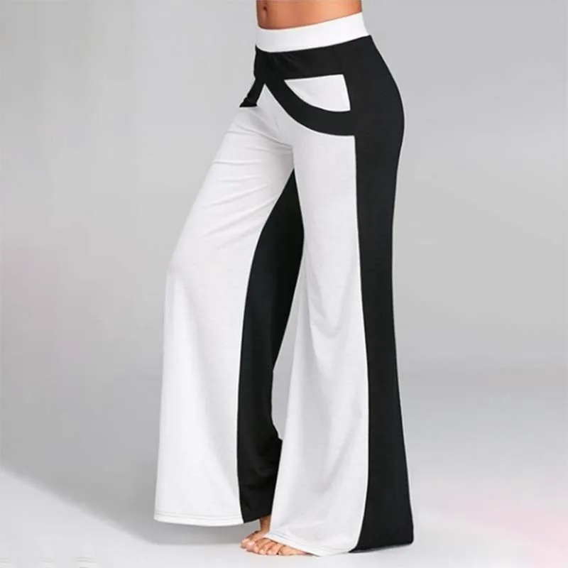 

Contrasting Color Patchwork Wide Leg Pants Women Casual Loose Mid Waist Streetwear Home Trousers Ladies Sport Pants