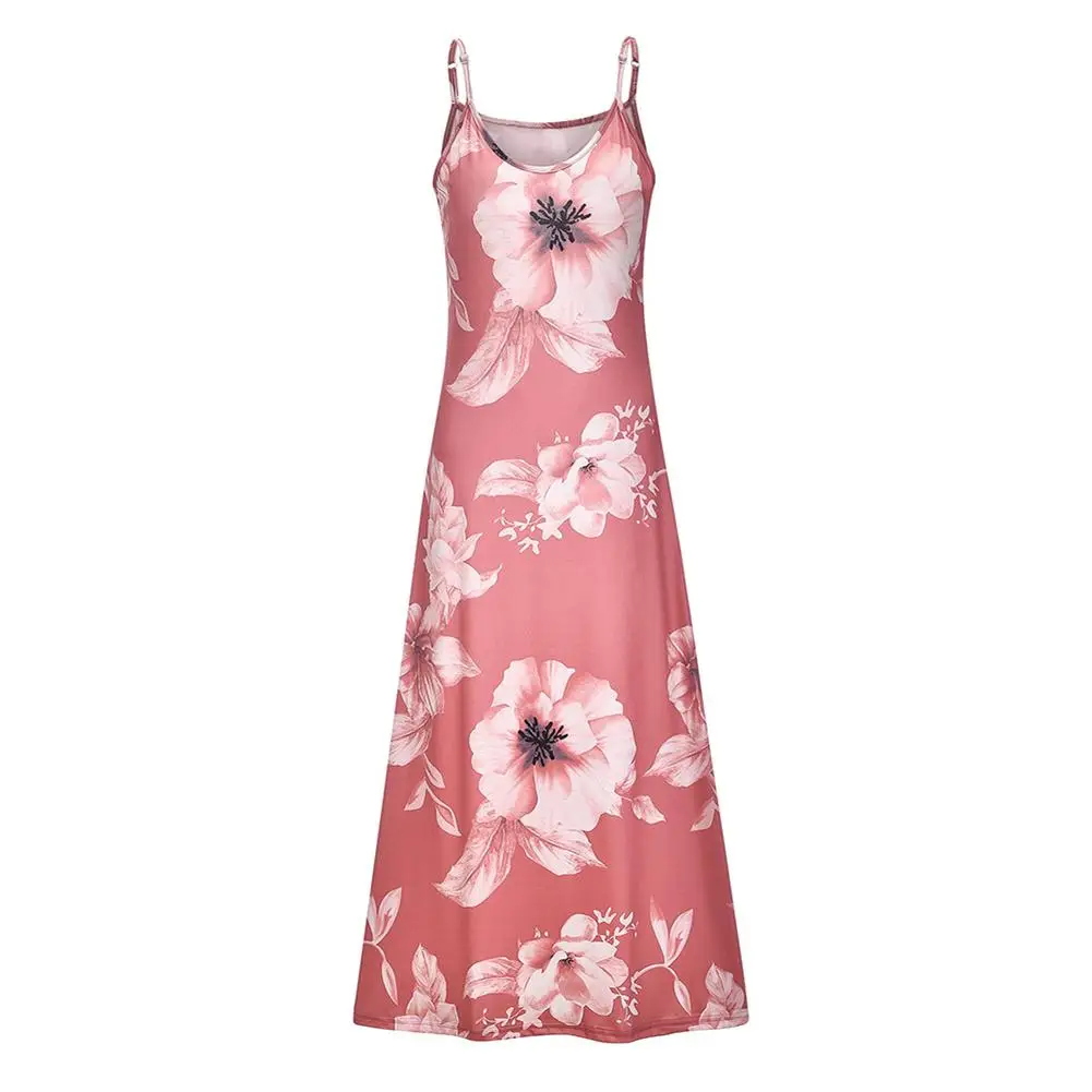 

75% Hot Sales!!! Women Casual Sleeveless Adjustable Strap Floral Print Large Hem Long Sling Dress