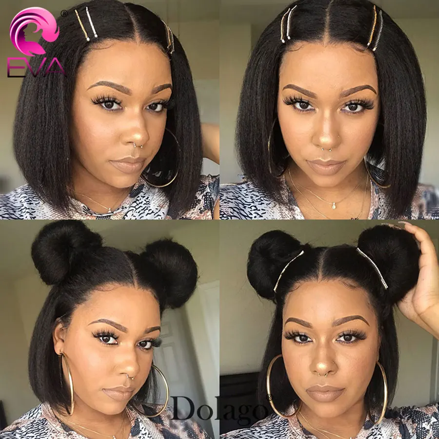Эва кудрявый прямой парик 13х6 короткие кружевные передние человеческие волосы