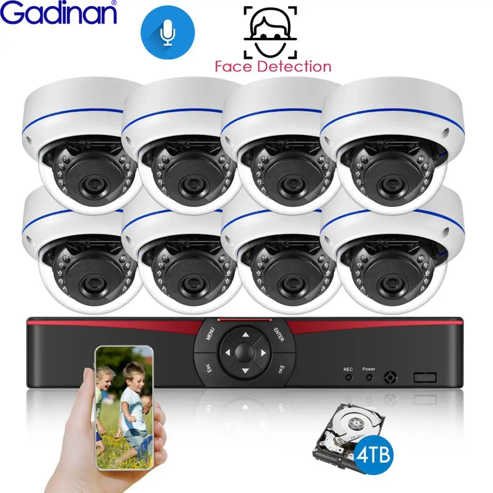 

Gadinan HD Face Detection 8CH 5MP NVR Kit Audio Vandal-proof Dome POE IP Camera CCTV Security System Outdoor Video System Set