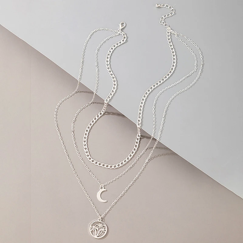 

Multi-layer Moon Choker Necklace Chains Statement Pendant Boho Jewelry Gifts