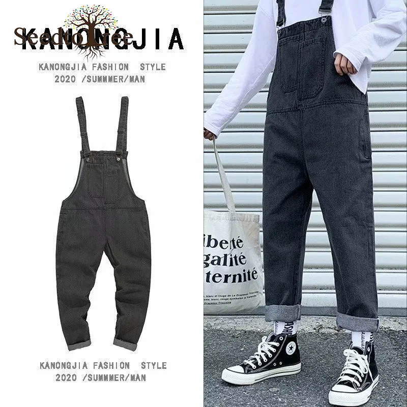 

Men's Jeans Ins Korean Version of Overalls Men's Jeans Overalls Loose Straight Suspenders Pants