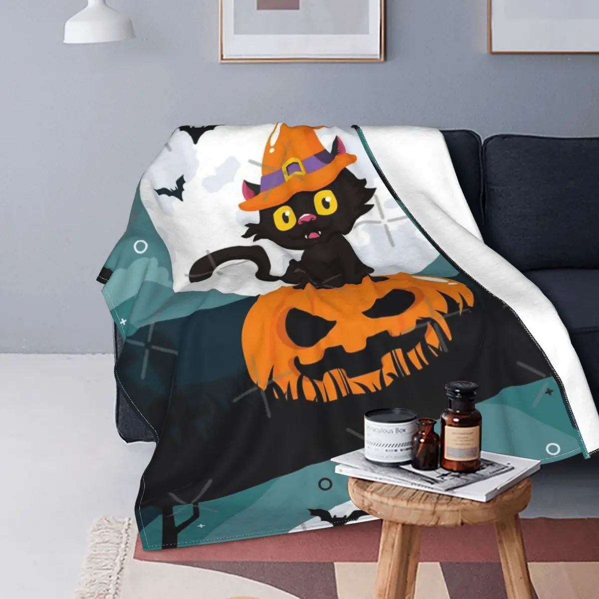 

Manta con estampado de gato negro para cama, colcha a cuadros con diseño de gato negro, y cama para sofá, manta doble, 12 unidad