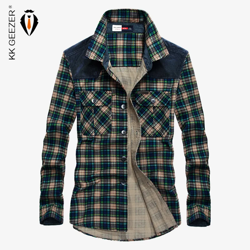 Рубашка Мужская военный плед 100% хлопок с длинным рукавом 2019 Мужской Фланель