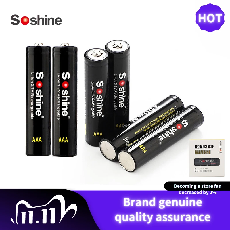 

6 PCS Soshine 10440 AA No.7 battery 3.7V 350 mAh lithium Rechargeable Battery For Remote Control Flashlight Electronic Scale