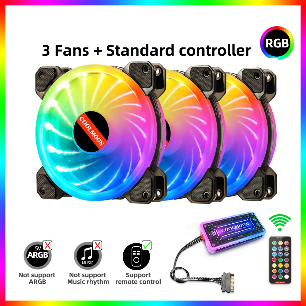

Coolmoon Starlight 6Pin RGB PC Case cooling Fan 12cm 5V ARGB CPU Cooler Fan support AURA SYNC with IR Remote Quiet Computer Case