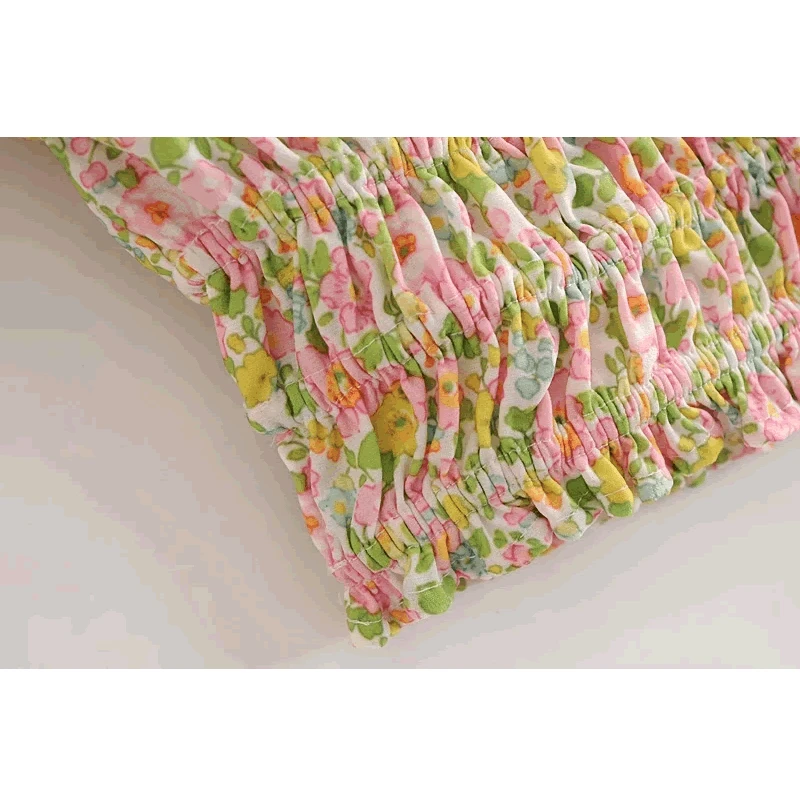 

Spring and autumn new women's French floral hubble-bubble sleeve brought little snow spins unlined upper garment