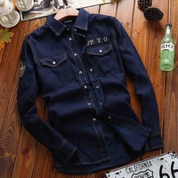 lapel double pocket loose top pure cotton denim shirt jacket spring new mens casual fashion denim long sleeve shirt blue