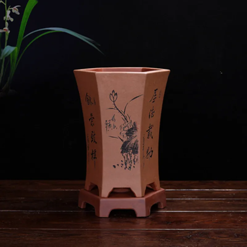 Чайный набор из Орхидея бассейна большой шесть квадратных гравировкой высокого