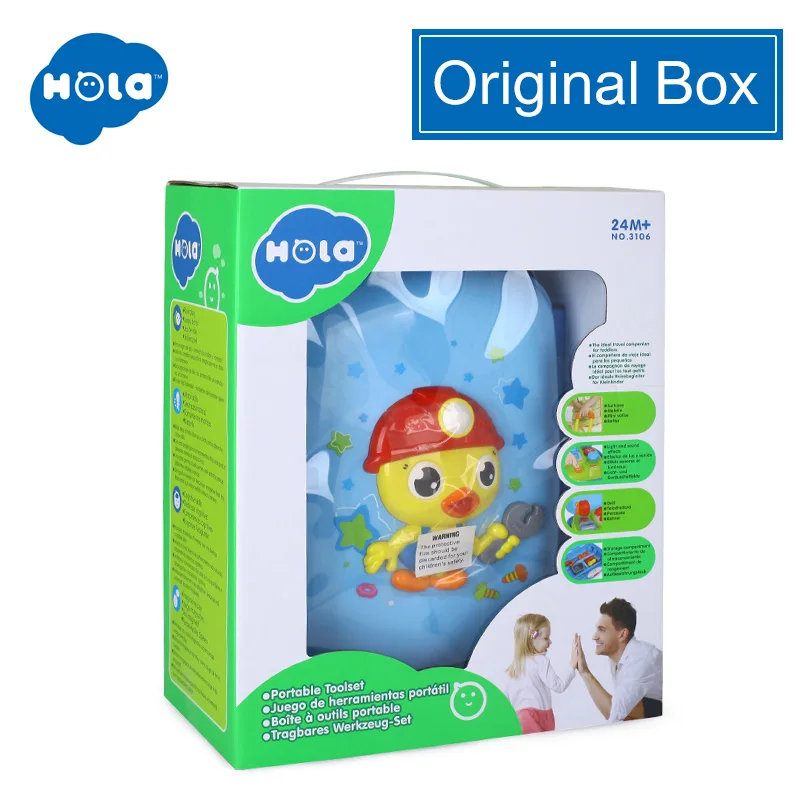 ORIGINAL BOX HOLA 3106, Многофункциональный чемодан для детей, обучающий молоток, хит, игрушка, набор огней с регулируемым звуком, Обучающие музыкальные игрушки для мальчиков - Цвет: ORIGINAL BOX
