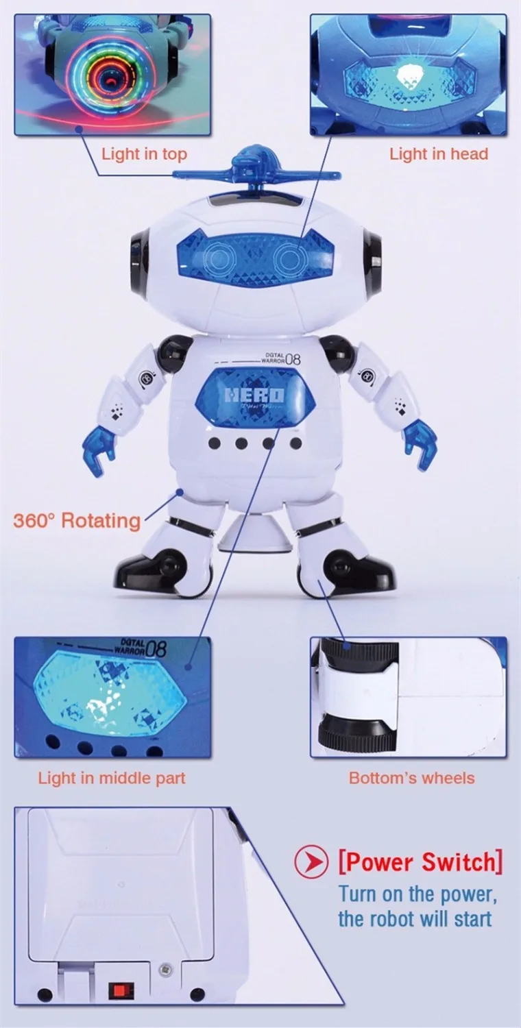 [Funny] Multi-function Stunt Kid robot Superhero Dance Electric Rotating dancing Robot With Light Music Musical Toy baby gift | Игрушки и