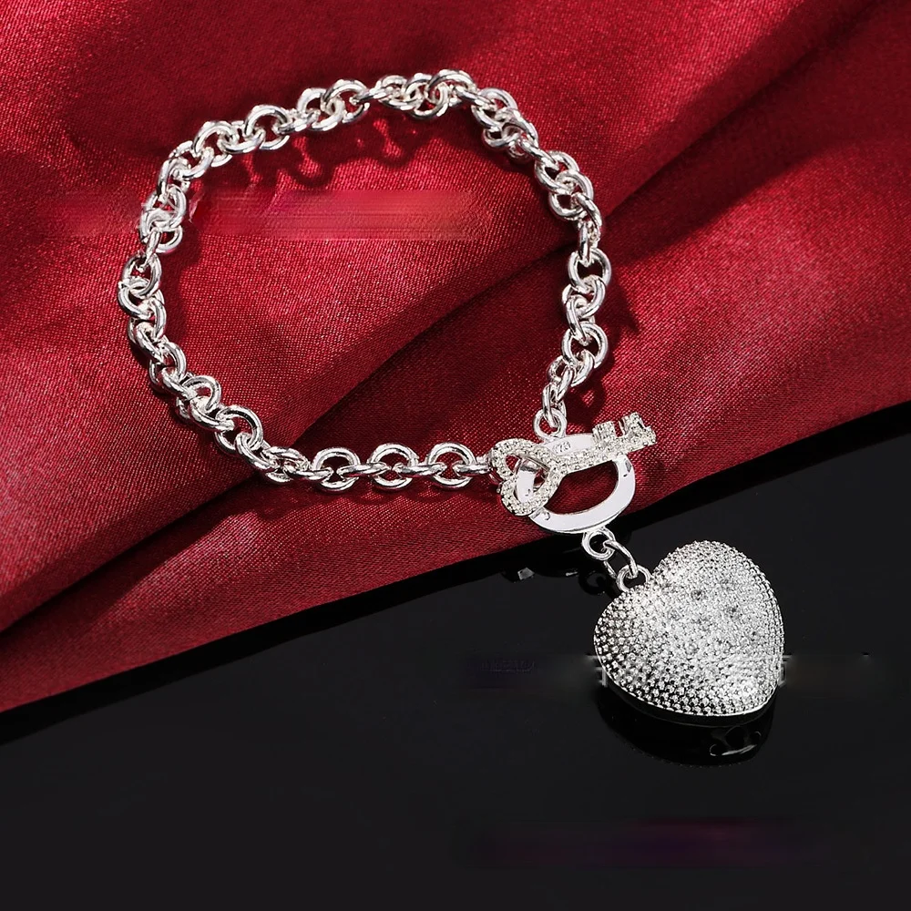 

Silver Plated Lucky Heart Crystal Pendant Bracelet Charm Jewelry Chain Bracelet Men's and Women's Exquisite Jewelry Party Gift