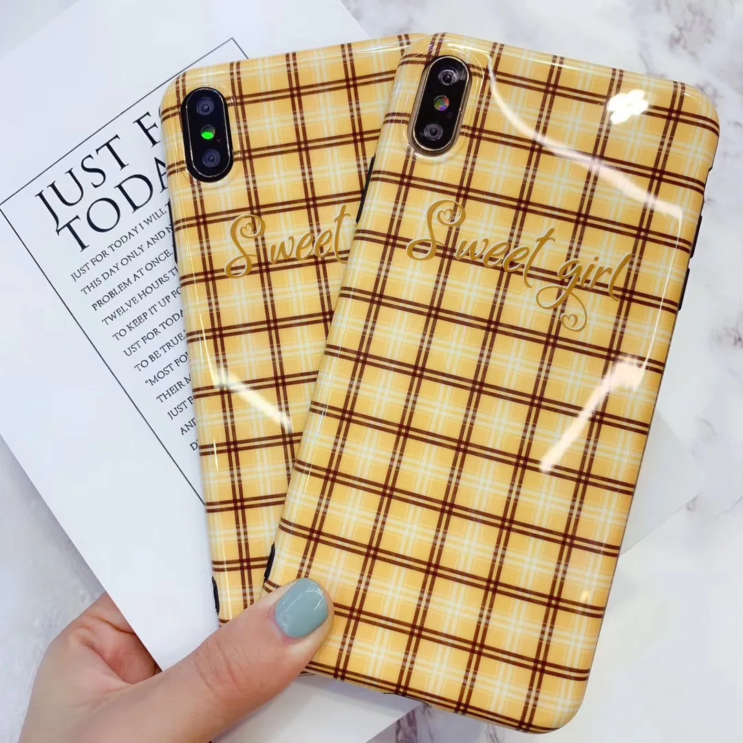 Супер огонь милый простой модный желтый плед пара телефон чехол для iphone Xs MAX XR X 6 6s