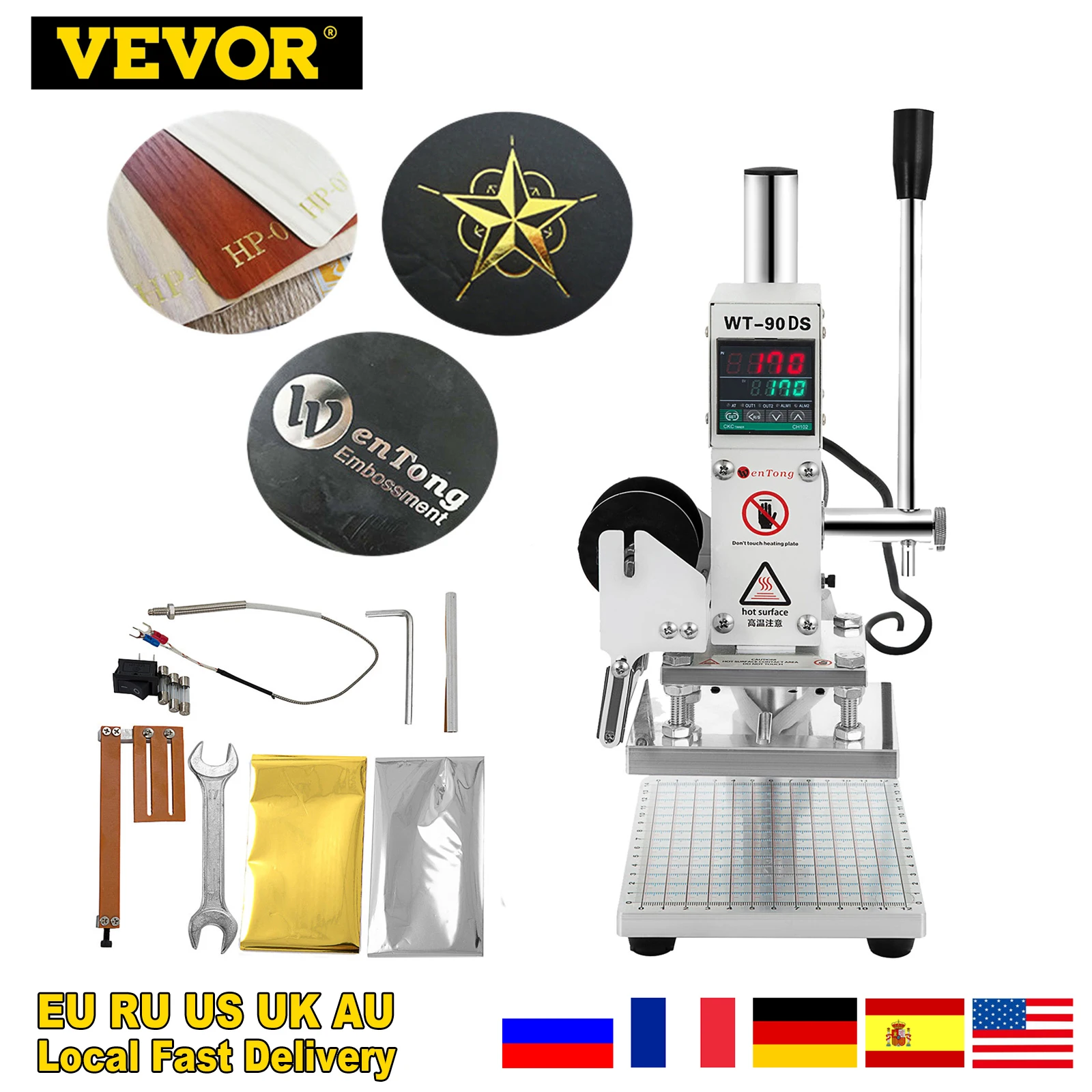 VEVOR-m&aacute;quina de estampado en caliente de 300W, con Control Digital de temperatura y deslizador de posicionamiento, m&aacute;quina de estampado Manual de bronce para PVC-0