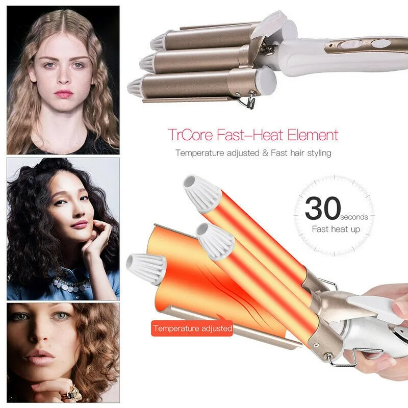Professional Triple Barrels Hair Crimper Tong 22MM One Step Curling Iron Ceramic Plates Waver Wand Rolls Magic Styler Tools | Красота и