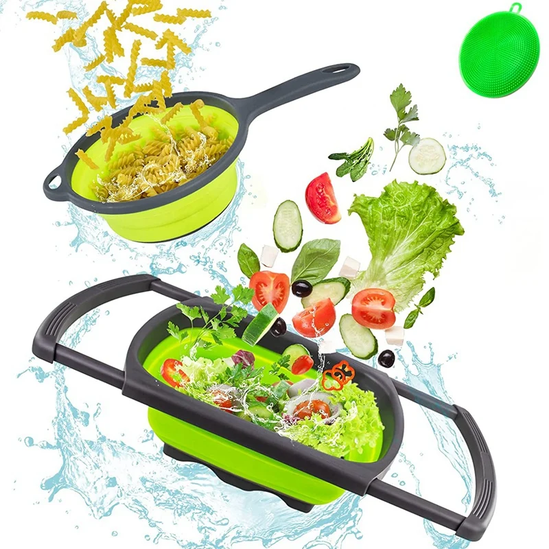 

Collapsible Colanders And Strainers, Colanders & Food Strainers Over The Sink With Handle, 3 Pack
