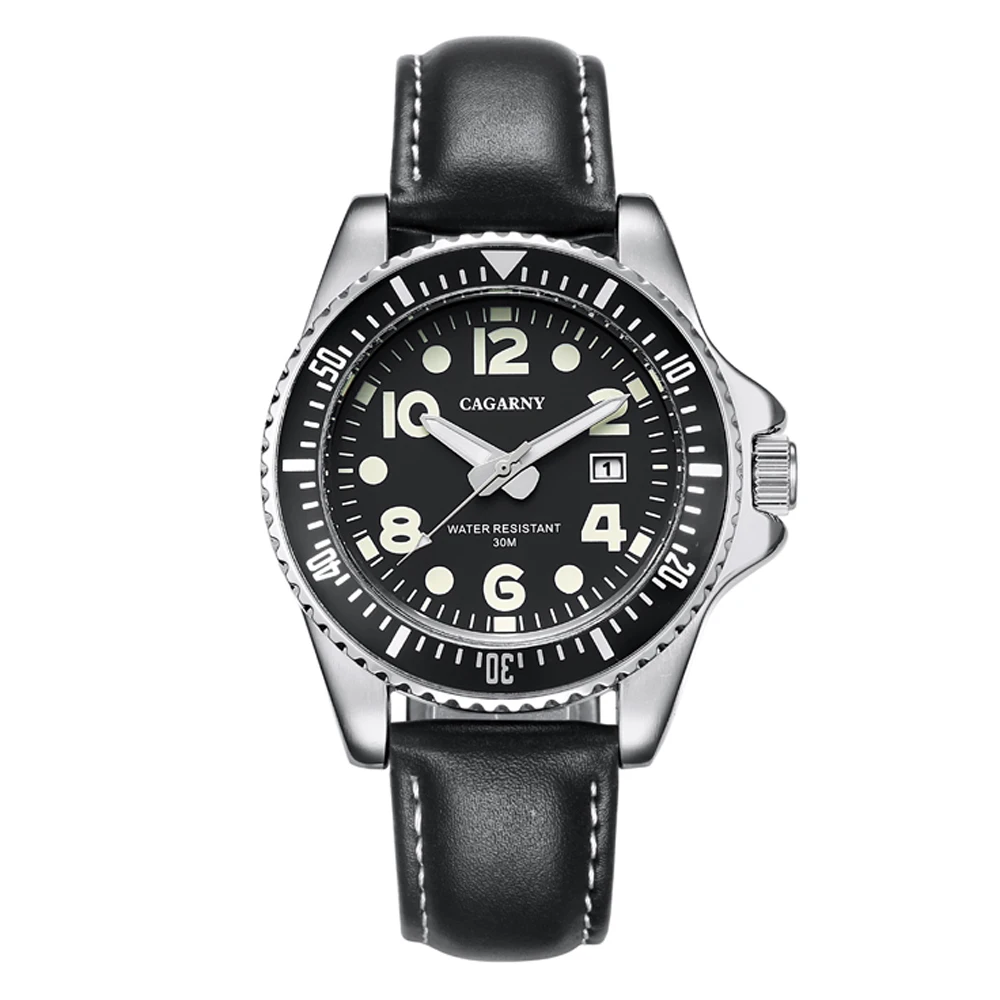 

Men Wrist Watches CAGARNY Classic Style Casual Analog Quartz Leather Strap Sport Clock 6863-1