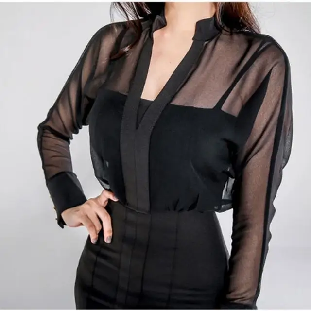 

2021 spring new socialite women's fashion perspective stitching fake two-piece hip long dress tide