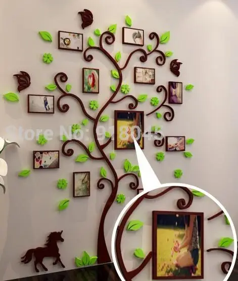 coffee light green Фоторамка Дерево Кристалл акриловые зеркальные наклейки на стену вход диван украшение стены Лошадь Счастливое дерево художественные наклейки на стену - Цвет: coffee light green