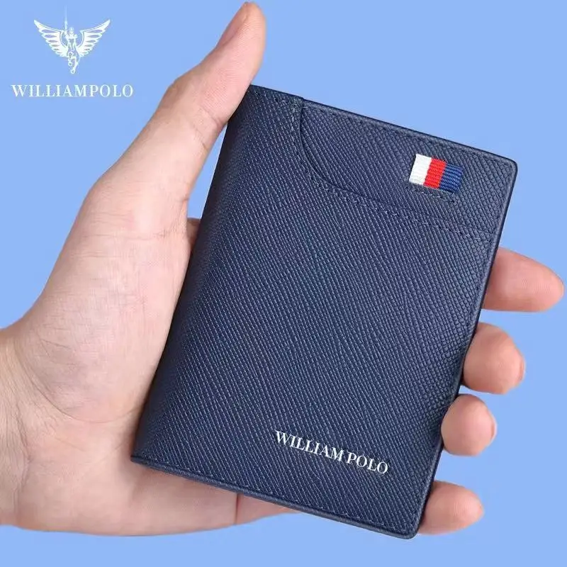 Тонкий мужской кошелек William Polo из натуральной кожи роскошный брендовый тонкий