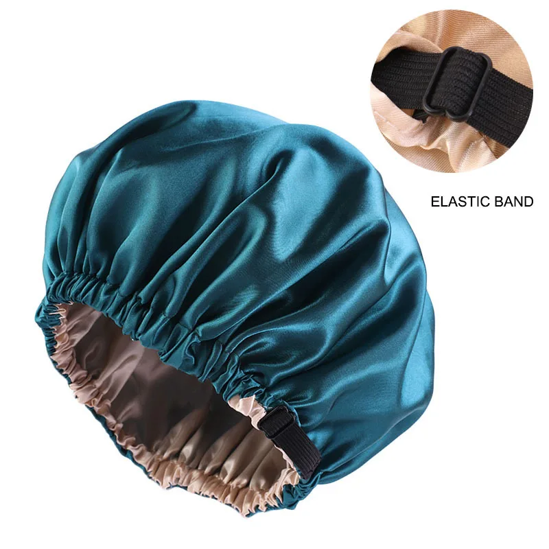 

Wide-Brimmed Reversible Satin Bonnet Double Layer Adjustable Size Sleep Night Cap Head Cover Bonnet Hat for Curly Springy Hair