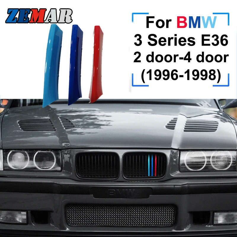 ZEMAR 3pcs ABS Sport For 1990-1995 1996-1998 3 Series BMW E36 Accessories Car Racing Grille Strip Trim Clip M Power Performance