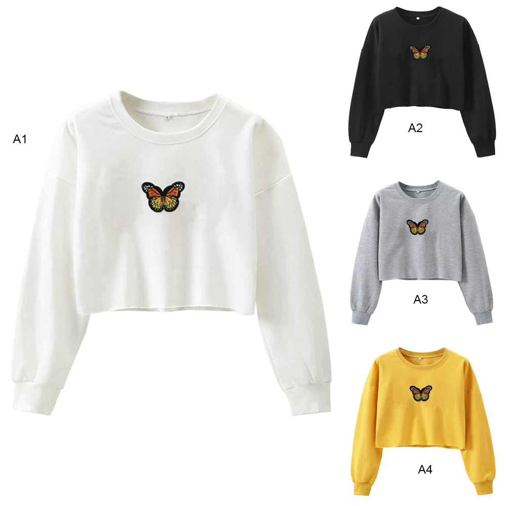 Женские модные белые свитшоты с длинным рукавом и принтом бабочки повседневная