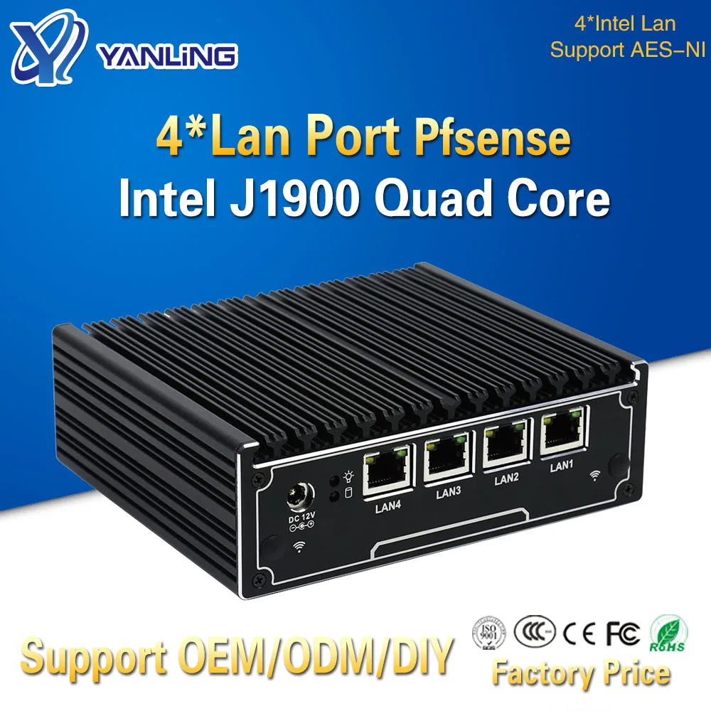 Мини ПК Yanling 4 Ethernet RJ 45 lan портов четырехъядерный процессор Intel Celeron J1900 2 0 ГГц pfsense